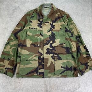 US Military Field Jacket Mens Large Regular Green Camo BDU Woodland Camouflage